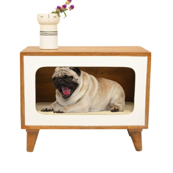 FurryLiving Telly Side Table with Cushion for Small Dogs and Cats (Honey Cream Cushion) Online now