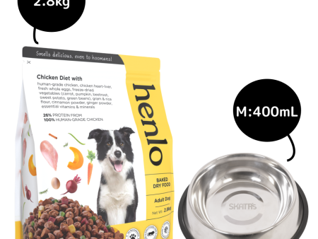 Henlo Chicken & Vegetable Baked Dry Food for Adult Dogs and SKATRS Anti Skid Stainless Steel Bowl Combo For Discount