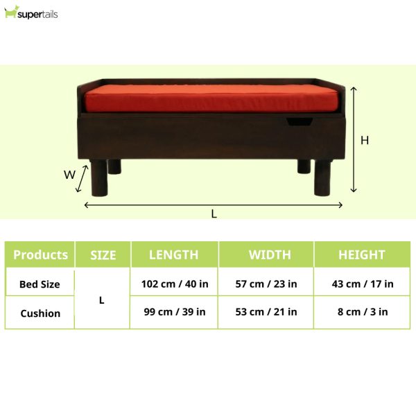 FurryLiving Hibachi Bed with Storage for Dogs (Dark Brown Red Cushion) Online Sale