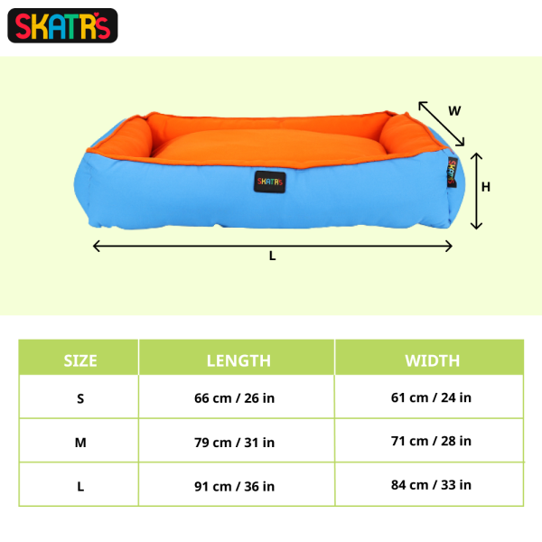 Skatrs Square Shaped Bed for Dogs & Cats (Orange & Blue) Fashion