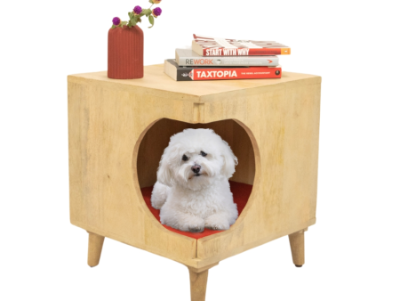 FurryLiving Wally Side Table with Cushion for Small Dogs and Cats (Oak Yellow Cushion) For Discount