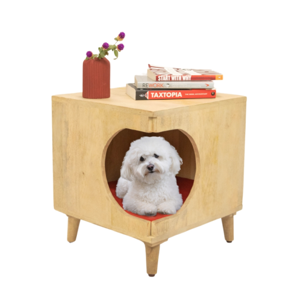 FurryLiving Wally Side Table with Cushion for Small Dogs and Cats (Oak Yellow Cushion) For Discount