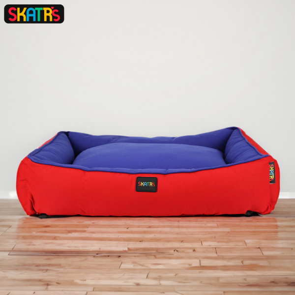 Skatrs Square Shaped Bed for Dogs & Cats (Red & Blue) Discount