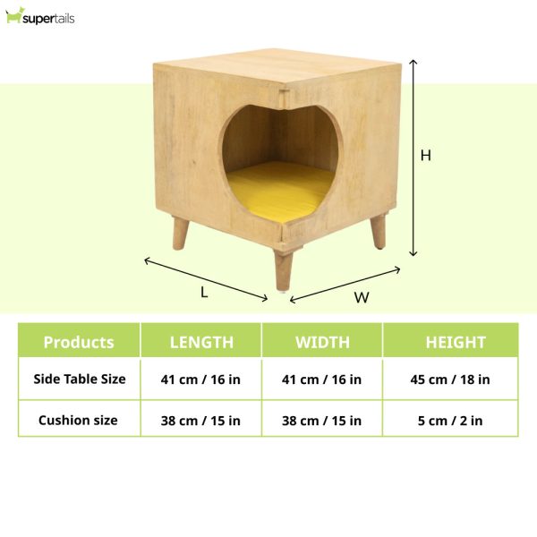 FurryLiving Wally Side Table with Cushion for Small Dogs and Cats (Oak Yellow Cushion) For Discount