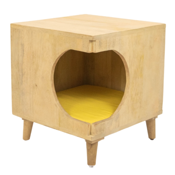 FurryLiving Wally Side Table with Cushion for Small Dogs and Cats (Oak Yellow Cushion) For Discount