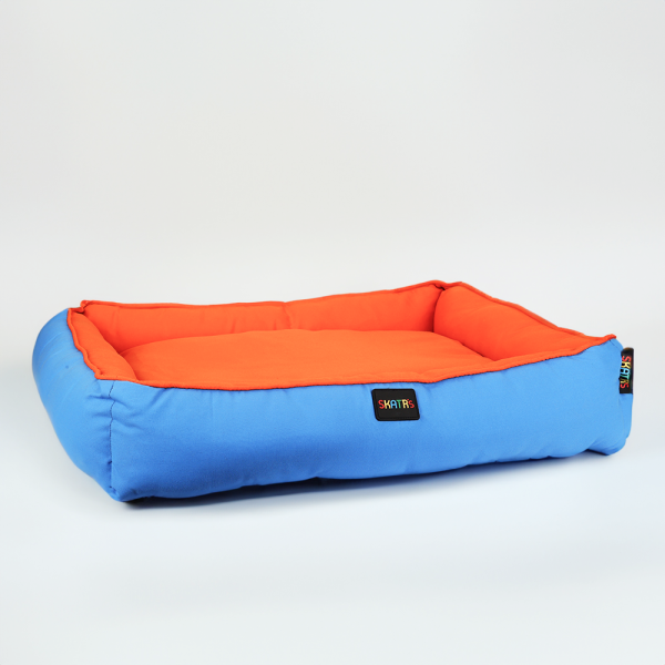 Skatrs Square Shaped Bed for Dogs & Cats (Orange & Blue) Fashion