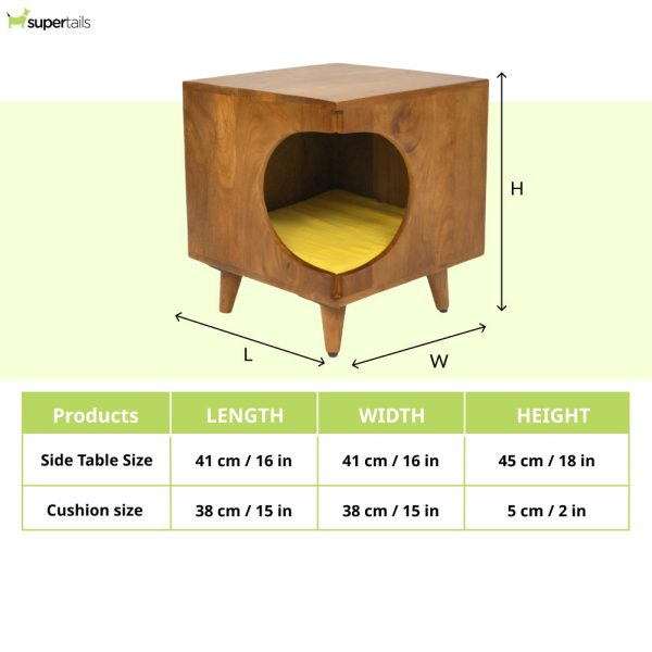 FurryLiving Wally Side Table with Cushion for Small Dogs and Cats (Honey Yellow Cushion) Online Hot Sale