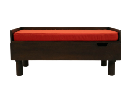 FurryLiving Hibachi Bed with Storage for Dogs (Dark Brown Red Cushion) Online Sale