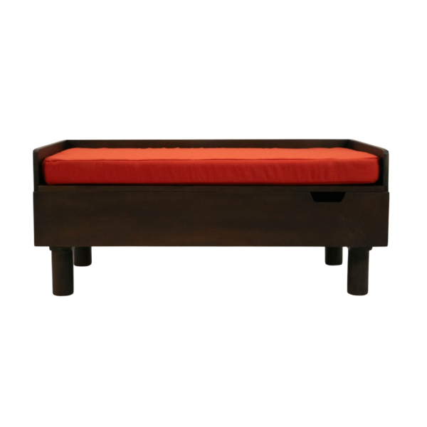 FurryLiving Hibachi Bed with Storage for Dogs (Dark Brown Red Cushion) Online Sale