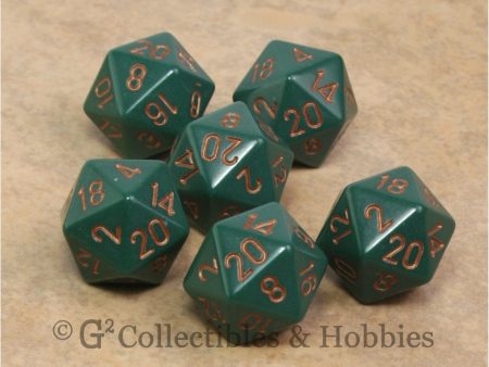 D20 RPG Dice Set : Opaque 6pc - Dusty Green with Copper Numbers Discount