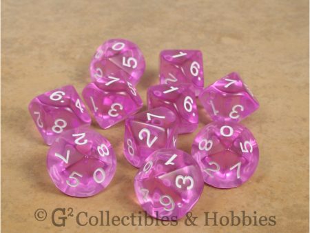 D10 Transparent Orchid with White Numbers 10pc Dice Set Hot on Sale