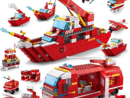 MOC  Compatible  H 1000+pcs City Fire Fighting Car Ship Building Blocks Rescue Station Firefighter Brick Educational Toy for on Sale