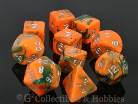 RPG Dice Set Toxic Orange Green with Silver Numbers 10pc Online