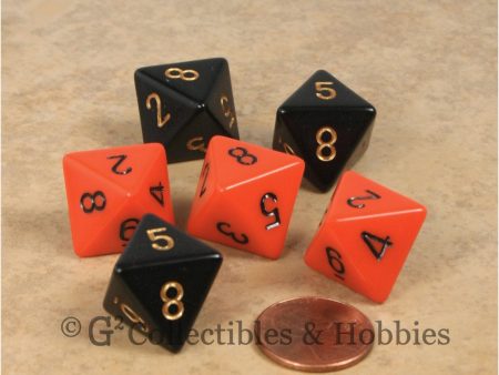 D8 RPG Dice Set : Opaque 6pc - Orange & Black Discount