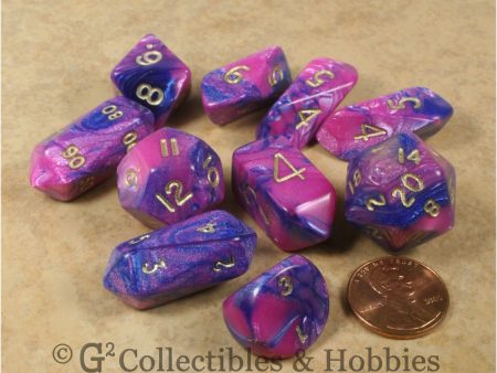 RPG Dice Set Hybrid Toxic Pink Blue with Gold Numbers 10pc Online