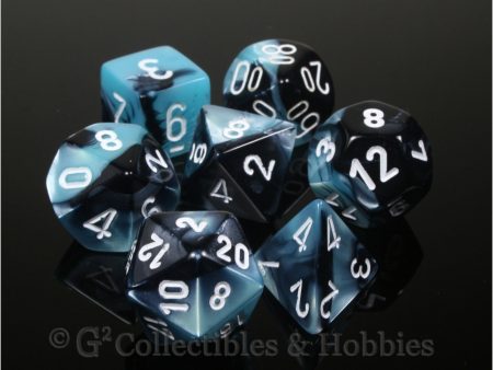 RPG Dice Set Gemini Black   Shell with White Numbers 7pc Online Sale