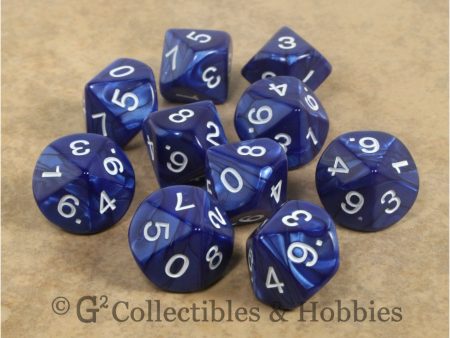 D10 Pearlized Navy Blue with White Numbers 10pc Dice Set Online