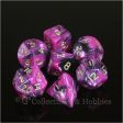 RPG Dice Set Toxic Pink Black with Gold Numbers 7pc Online Sale