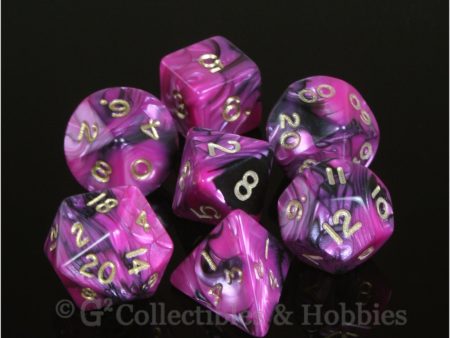 RPG Dice Set Toxic Pink Black with Gold Numbers 7pc Online Sale