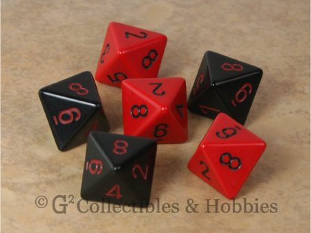 D8 RPG Dice Set : Opaque 6pc - Black & Red For Cheap