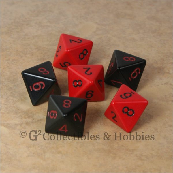 D8 RPG Dice Set : Opaque 6pc - Black & Red For Cheap