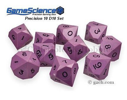 Gamescience Precision D10 Dice Set Opaque Purple 10pc Sale