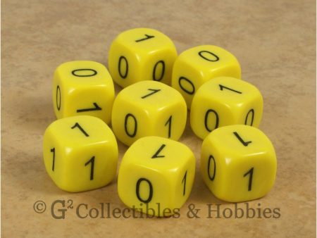 Binary Dice Numbers 0 & 1 D6 Set - 8pc Yellow on Sale