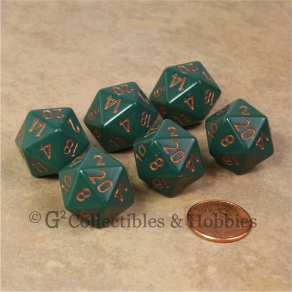 D20 RPG Dice Set : Opaque 6pc - Dusty Green with Copper Numbers Discount