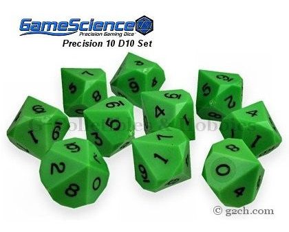 Gamescience Precision D10 Dice Set Opaque Green 10pc Sale