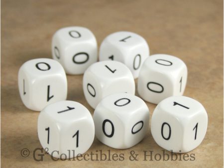 Binary Dice Numbers 0 & 1 D6 Set - 8pc White Supply