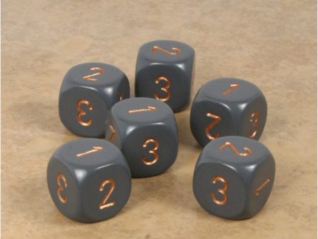 D3 (6 Sided) RPG Dice Set 6pc - Dark Gray with Copper Numbers Online Hot Sale