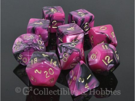 RPG Dice Set Toxic Black Pink with Gold Numbers 10pc Discount