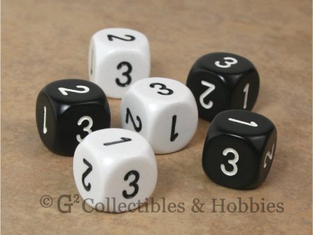 D3 (6 Sided) RPG Dice Set 6pc - Black & White Hot on Sale