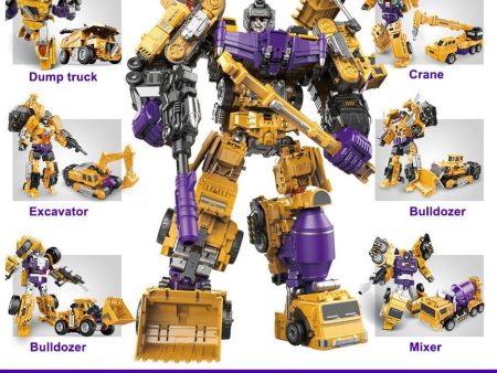 MOC NON  Transformation Robot Toy 6 in1 Engineering Vehicle Model Educational Assembling Deformation Action Figure Car Toy for Online Sale