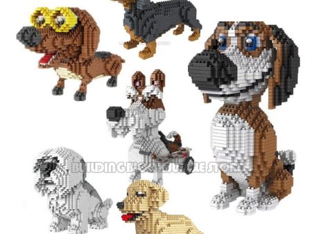 MOC NON  New Cartoon Dog Mini Block Beagle Hound Schnauzer Dachshund Sheepdog DIY Building Brick Toy For Kids Box Cheap