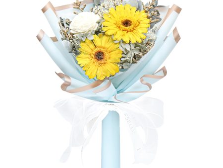 Mini Preserved Sunflower Bouquet - Bright Yellow & White (Blue Wrapper) Online