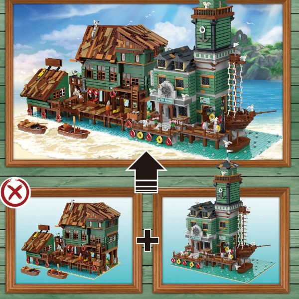 MOC NON  YOOGE Ug30103 Fisherman Series Dock Restaurant Ideas Street View 30102 Captain Dock Assembled Building Block Toys Supply