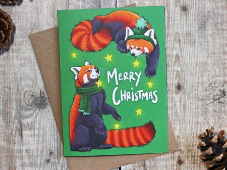 Merry Christmas Red Pandas Card For Cheap