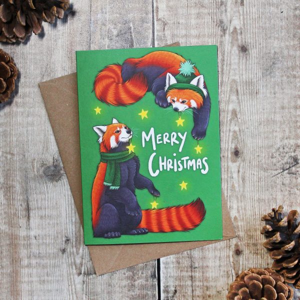 Merry Christmas Red Pandas Card For Cheap