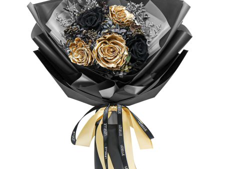 Preserved Flower Bouquet - Classic Black & Gold Roses Fashion