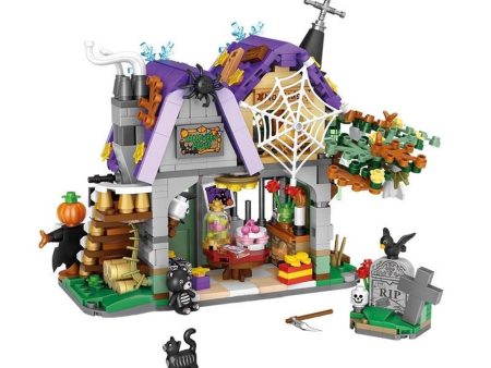 MOC NON  New MINI Halloween Pumpkin Ghost House Building Block Creative Friends Roleplay Party Hut Bricks Toys Halloween Kids For Sale