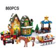 MOC NON  Winter  Village Block Set DIY Mini Train Santa Claus Sled Post Office Toys Store Tree Building Bricks For Kids For Cheap