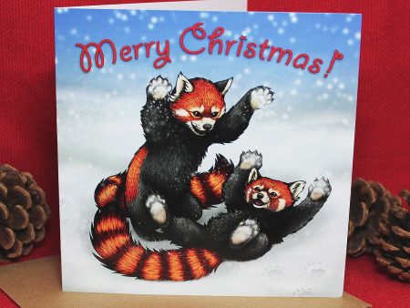 Snowfight Red Pandas Christmas Card Online Sale