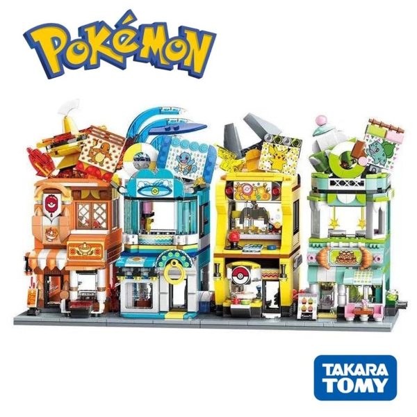 MOC NON  New Classic Anime Pokemon Center House Pikachu Greninja Mewtwo Charizard Venusaur Building Blocks Bricks Sets Model DIY Toy Fashion