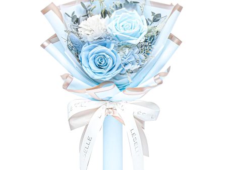 Mini Preserved Rose Bouquet - Baby Blue & White Online Sale