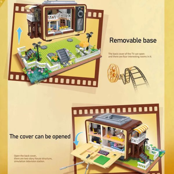 MOC NON  New 2023 Mini City Retro Television Station Building Block Creative Friends TV Show Display Figure Bricks DIY Kids Online