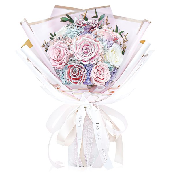 Preserved Flower Bouquet - Metallic Pink & Pale Pink Roses For Cheap