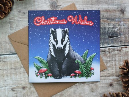 Winter Badger Christmas Card Cheap