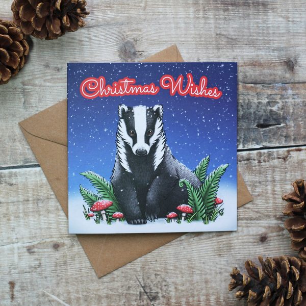 Winter Badger Christmas Card Cheap