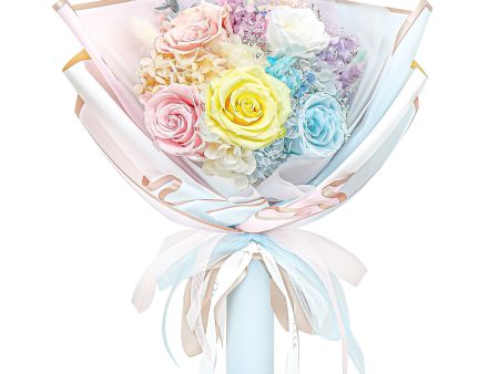 The Rainbow Bouquet - Yellow, Blue & Pink Preserved Roses Online Sale